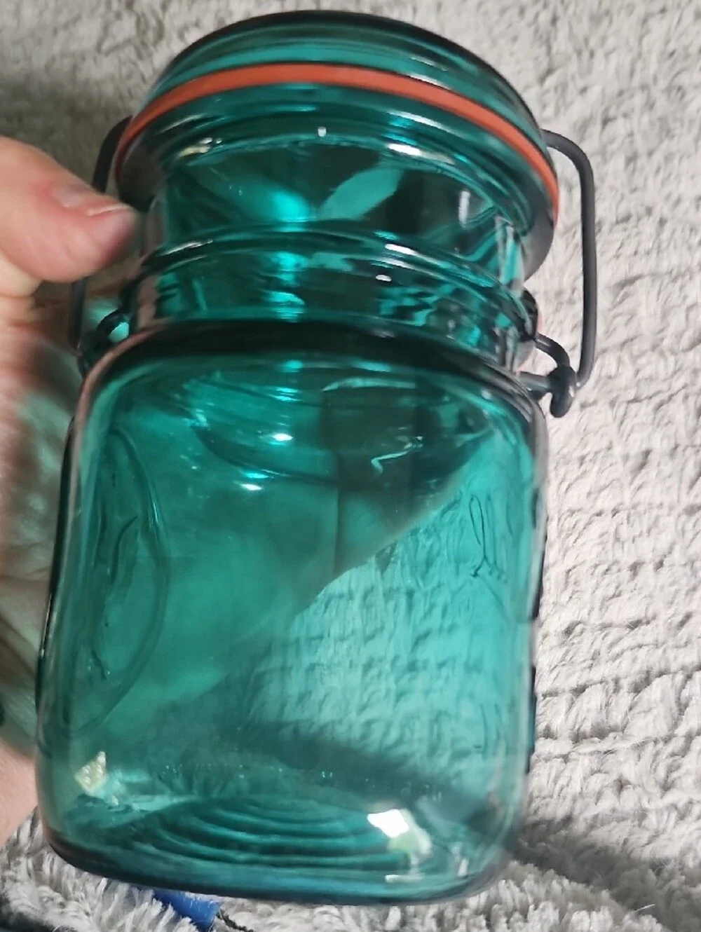 Ball Glass Ideal Aqua Jar Wire Home Decor Vintage Retro Kitchen